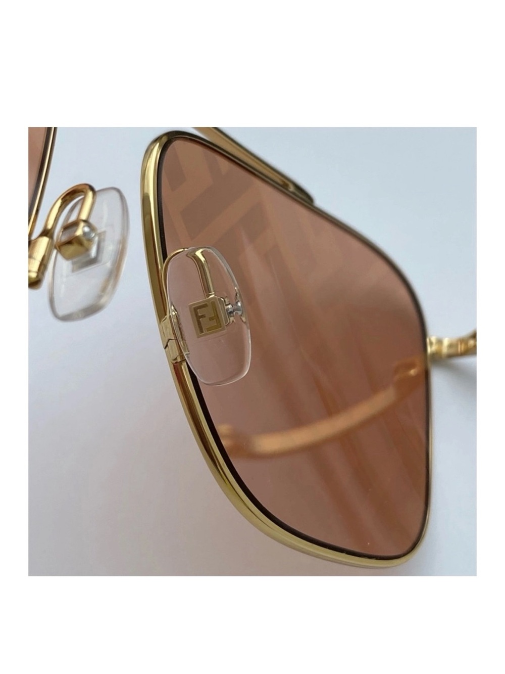 Fendi Gold Frame Rose-Tinted FF Logo Square Aviator Sunglasses - Picture 3 of 5